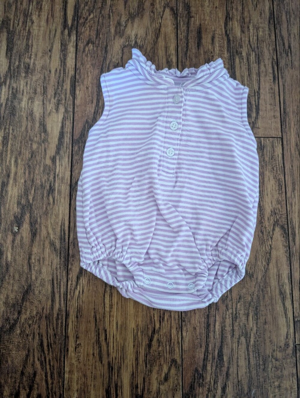 Little English Purple and White Striped Baby Romper 100% Cotton Size 6m